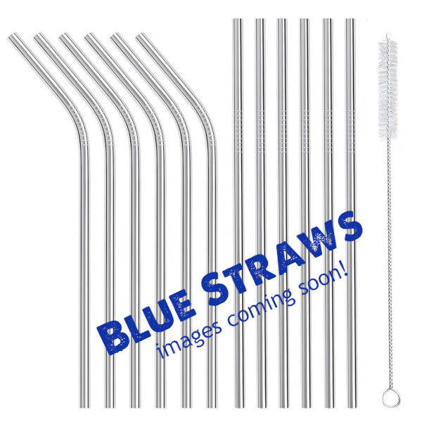 Blue 12 set reusable metal straws