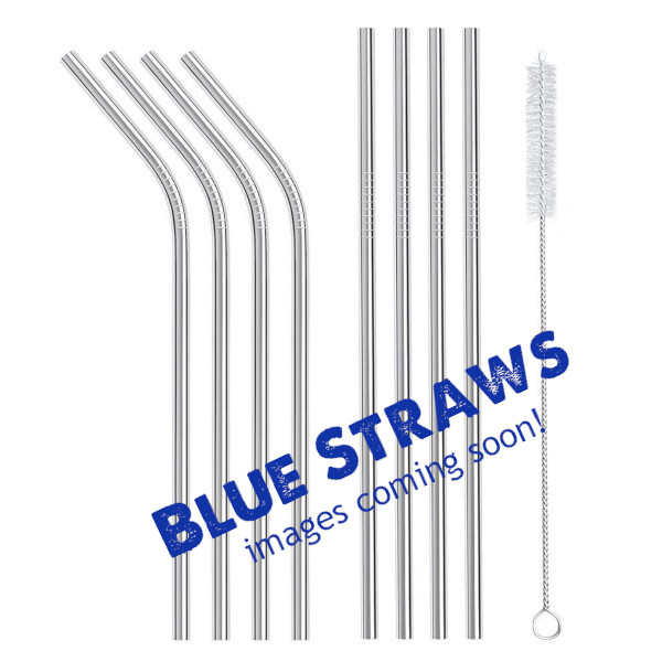 Blue metal straws 8 set
