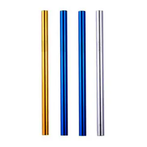 Gold Blue Silver wide metal straws