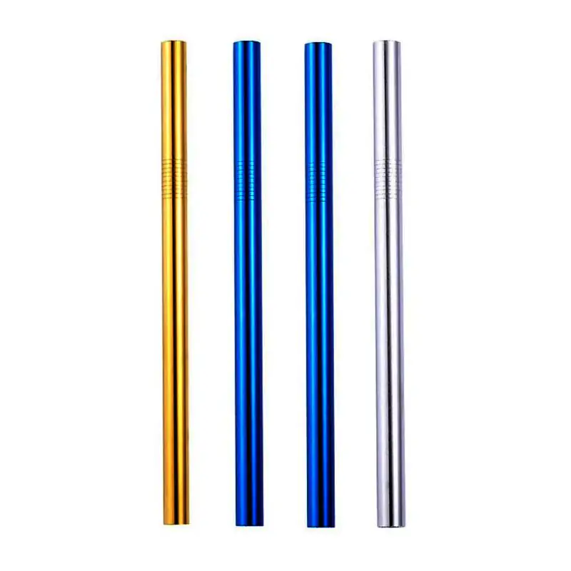 Gold Blue Silver wide metal straws