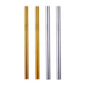 Sterling Sun | 2 Silver, 2 Gold 10mm Stainless Steel Smoothie Straws 4-Pack + Brush | StainlessSteelStraws.com.au