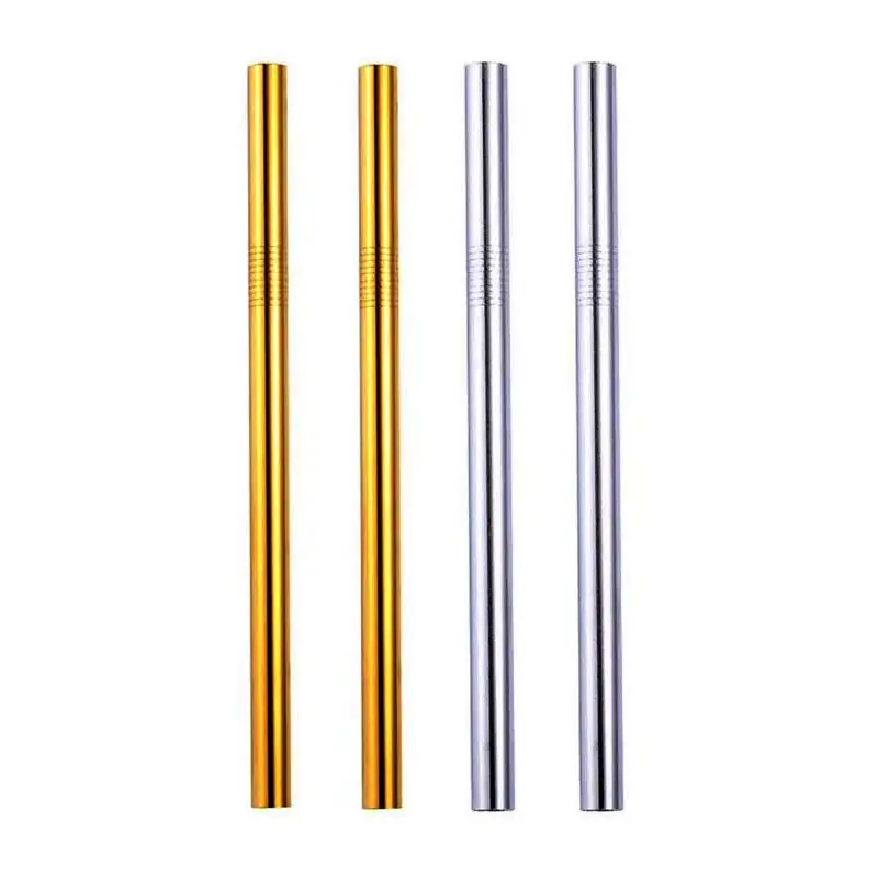 Sterling Sun | 2 Silver, 2 Gold 10mm Stainless Steel Smoothie Straws 4-Pack + Brush | StainlessSteelStraws.com.au