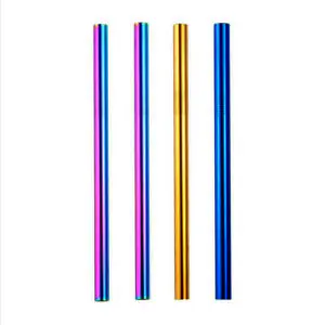 Rainbow Blue Gold Metal Smoothie Straws