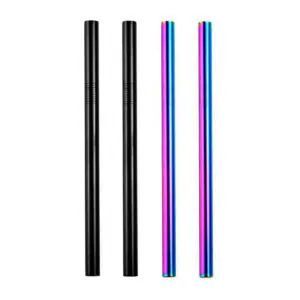 Midnight Aurora | 2 Black, 2 Rainbow 10mm Stainless Steel Smoothie Straws 4-Pack + Brush | StainlessSteelStraws.com.au