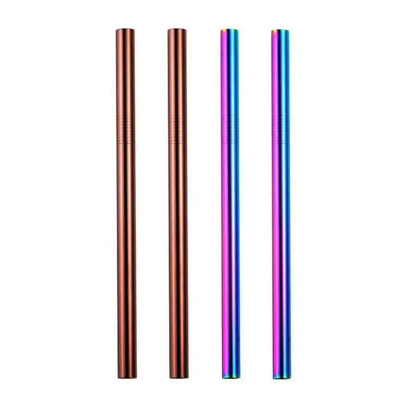 Unicorn Dreams | 2 Rainbow, 2 Rose Gold 10mm Stainless Steel Smoothie Straws 4-Pack + Brush | StainlessSteelStraws.com.au