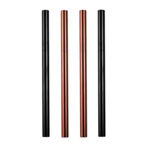 Modern Muse | 2 Rose Gold, 2 Black 10mm Stainless Steel Smoothie Straws 4-Pack + Brush | StainlessSteelStraws.com.au