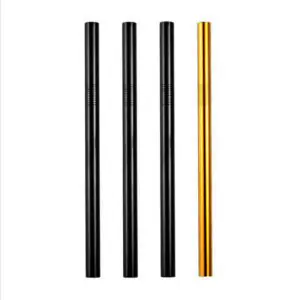 Golden Eye | 3 Black, Gold 10mm Stainless Steel Smoothie Straws 4-Pack + Brush | StainlessSteelStraws.com.au
