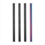Dark Crystal | 3 Black, Rainbow 10mm Stainless Steel Smoothie Straws 4-Pack + Brush | StainlessSteelStraws.com.au