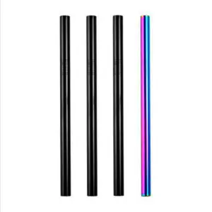Dark Crystal | 3 Black, Rainbow 10mm Stainless Steel Smoothie Straws 4-Pack + Brush | StainlessSteelStraws.com.au