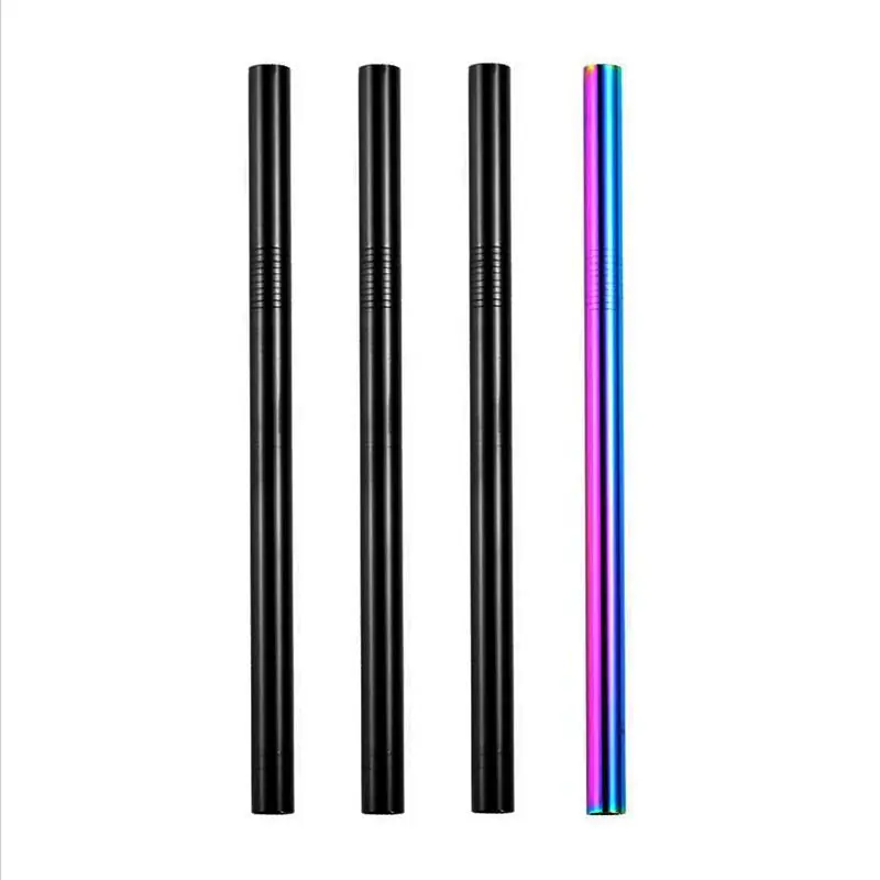 Dark Crystal | 3 Black, Rainbow 10mm Stainless Steel Smoothie Straws 4-Pack + Brush | StainlessSteelStraws.com.au