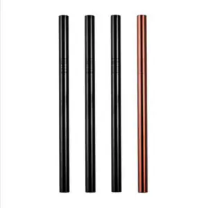 Onyx Rose | 3 Rose Gold, Black 10mm Stainless Steel Smoothie Straws 4-Pack + Brush | StainlessSteelStraws.com.au