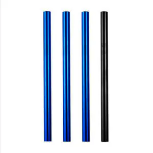 Liquid Charcoal | 3 Blue, Black 10mm Stainless Steel Smoothie Straws 4-Pack + Brush | StainlessSteelStraws.com.au