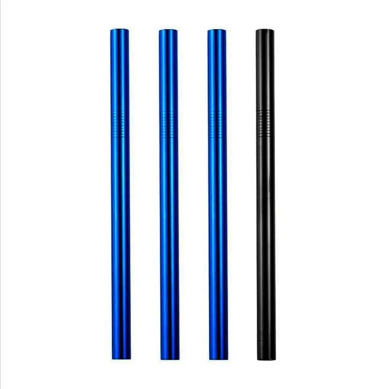Liquid Charcoal | 3 Blue, Black 10mm Stainless Steel Smoothie Straws 4-Pack + Brush | StainlessSteelStraws.com.au