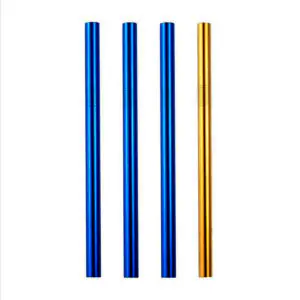 Shore Thang | 3 Blue, Gold 10mm Stainless Steel Smoothie Straws 4-Pack + Brush | StainlessSteelStraws.com.au
