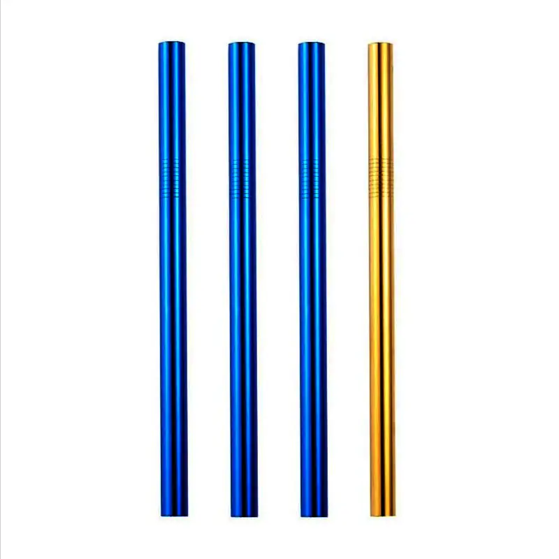 Shore Thang | 3 Blue, Gold 10mm Stainless Steel Smoothie Straws 4-Pack + Brush | StainlessSteelStraws.com.au