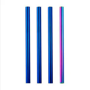Cosmic Drift | 3 Blue, Rainbow 10mm Stainless Steel Smoothie Straws 4-Pack + Brush | StainlessSteelStraws.com.au
