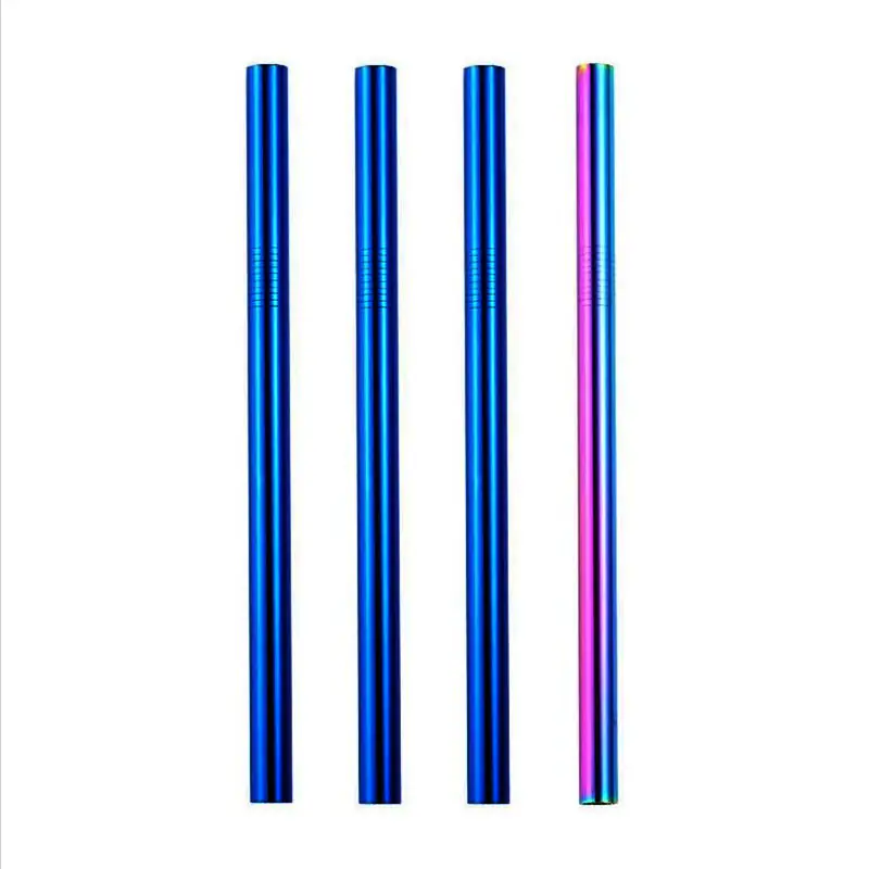 Cosmic Drift | 3 Blue, Rainbow 10mm Stainless Steel Smoothie Straws 4-Pack + Brush | StainlessSteelStraws.com.au