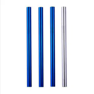 Nordic Chrome | 3 Blue, Silver 10mm Stainless Steel Smoothie Straws 4-Pack + Brush | StainlessSteelStraws.com.au