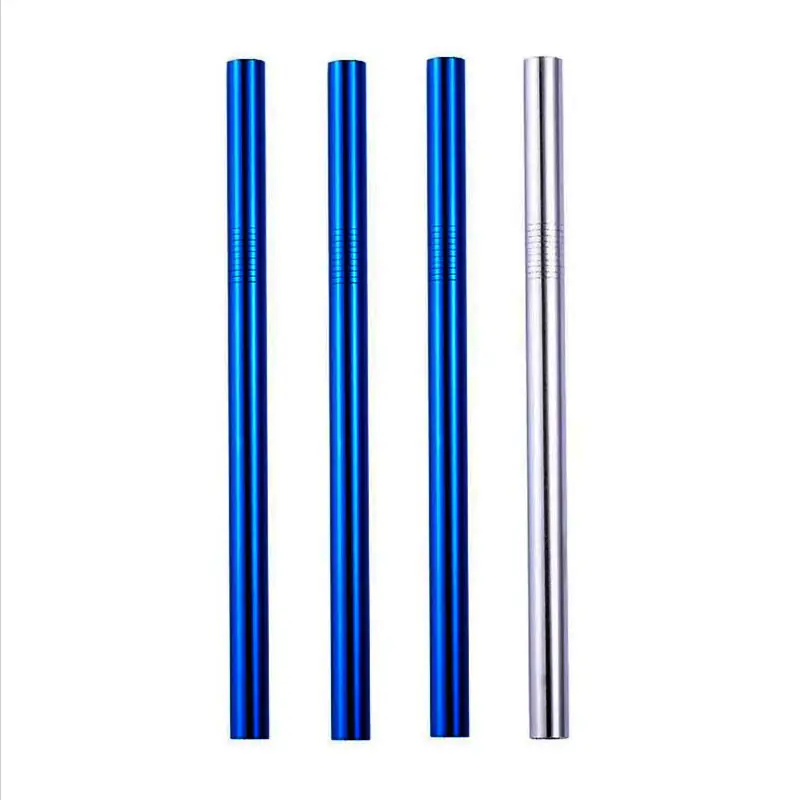 Nordic Chrome | 3 Blue, Silver 10mm Stainless Steel Smoothie Straws 4-Pack + Brush | StainlessSteelStraws.com.au