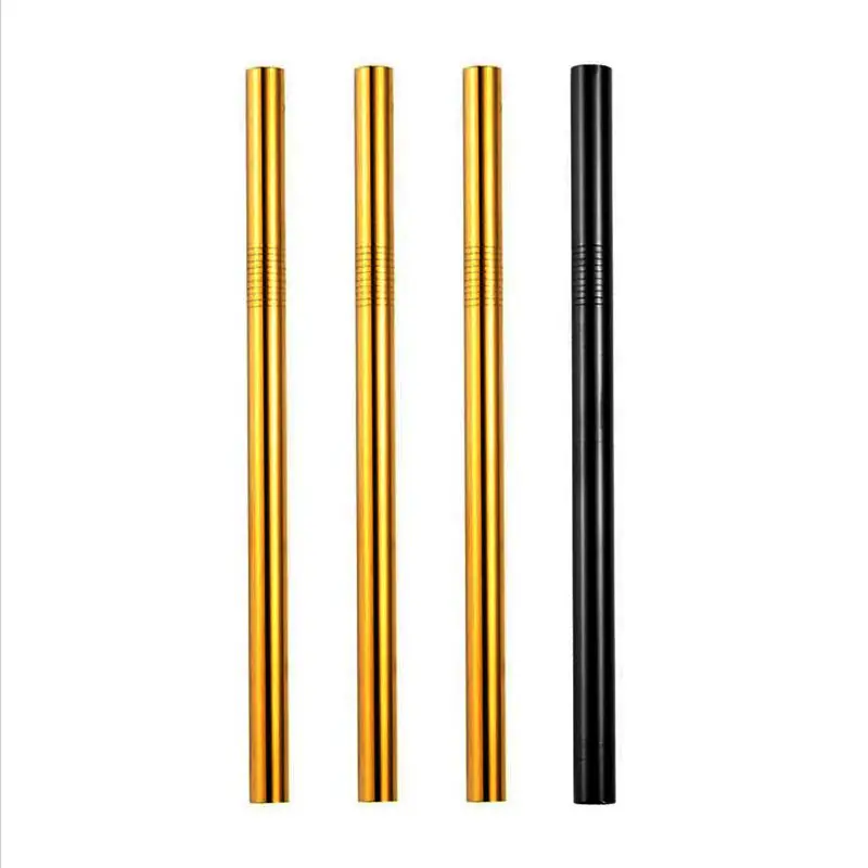 Golden Brown | 3 Gold, Black 10mm Stainless Steel Smoothie Straws 4-Pack + Brush | StainlessSteelStraws.com.au