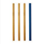 Aura Azure | 3 Gold, Blue 10mm Stainless Steel Smoothie Straws 4-Pack + Brush | StainlessSteelStraws.com.au