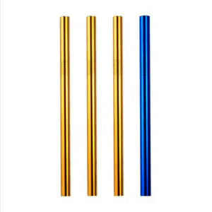 Aura Azure | 3 Gold, Blue 10mm Stainless Steel Smoothie Straws 4-Pack + Brush | StainlessSteelStraws.com.au