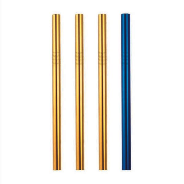 Aura Azure | 3 Gold, Blue 10mm Stainless Steel Smoothie Straws 4-Pack + Brush | StainlessSteelStraws.com.au