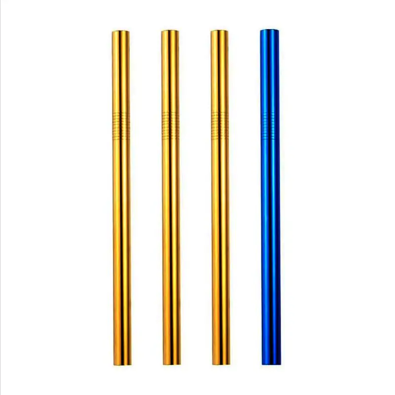 Aura Azure | 3 Gold, Blue 10mm Stainless Steel Smoothie Straws 4-Pack + Brush | StainlessSteelStraws.com.au
