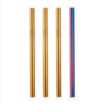 Gilded Flora | 3 Gold, Rainbow 10mm Stainless Steel Smoothie Straws 4-Pack + Brush | StainlessSteelStraws.com.au