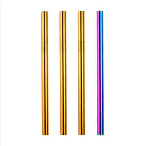 Gilded Flora | 3 Gold, Rainbow 10mm Stainless Steel Smoothie Straws 4-Pack + Brush | StainlessSteelStraws.com.au