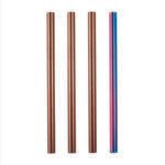 Crystal Rose | 3 Rose Gold, Rainbow 10mm Stainless Steel Smoothie Straws 4-Pack + Brush | StainlessSteelStraws.com.au