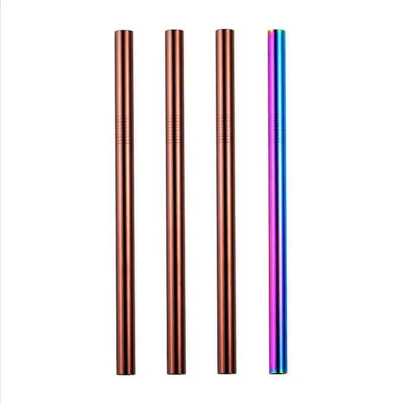 Crystal Rose | 3 Rose Gold, Rainbow 10mm Stainless Steel Smoothie Straws 4-Pack + Brush | StainlessSteelStraws.com.au
