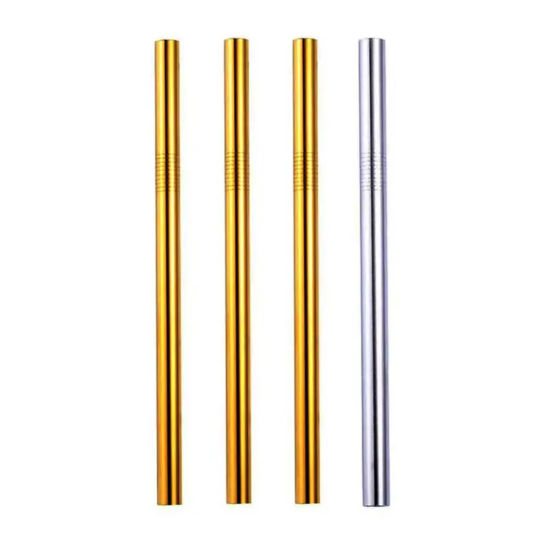 Champagne Pop | 3 Gold, 1 Silver 10mm Stainless Steel Smoothie Straws 4-Pack + Brush | StainlessSteelStraws.com.au