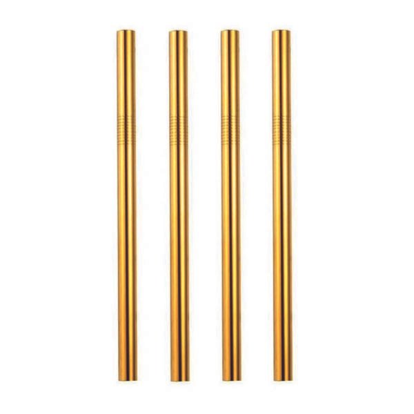 Bold Gold | 4 Gold 10mm Stainless Steel Smoothie Straws 4-Pack + Brush | StainlessSteelStraws.com.au